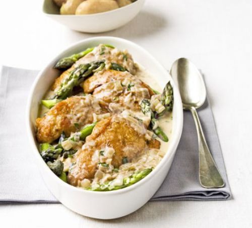 Flambeed Chicken with Asparagus Recipe - courtesy Mary Cadogan (Good Food)